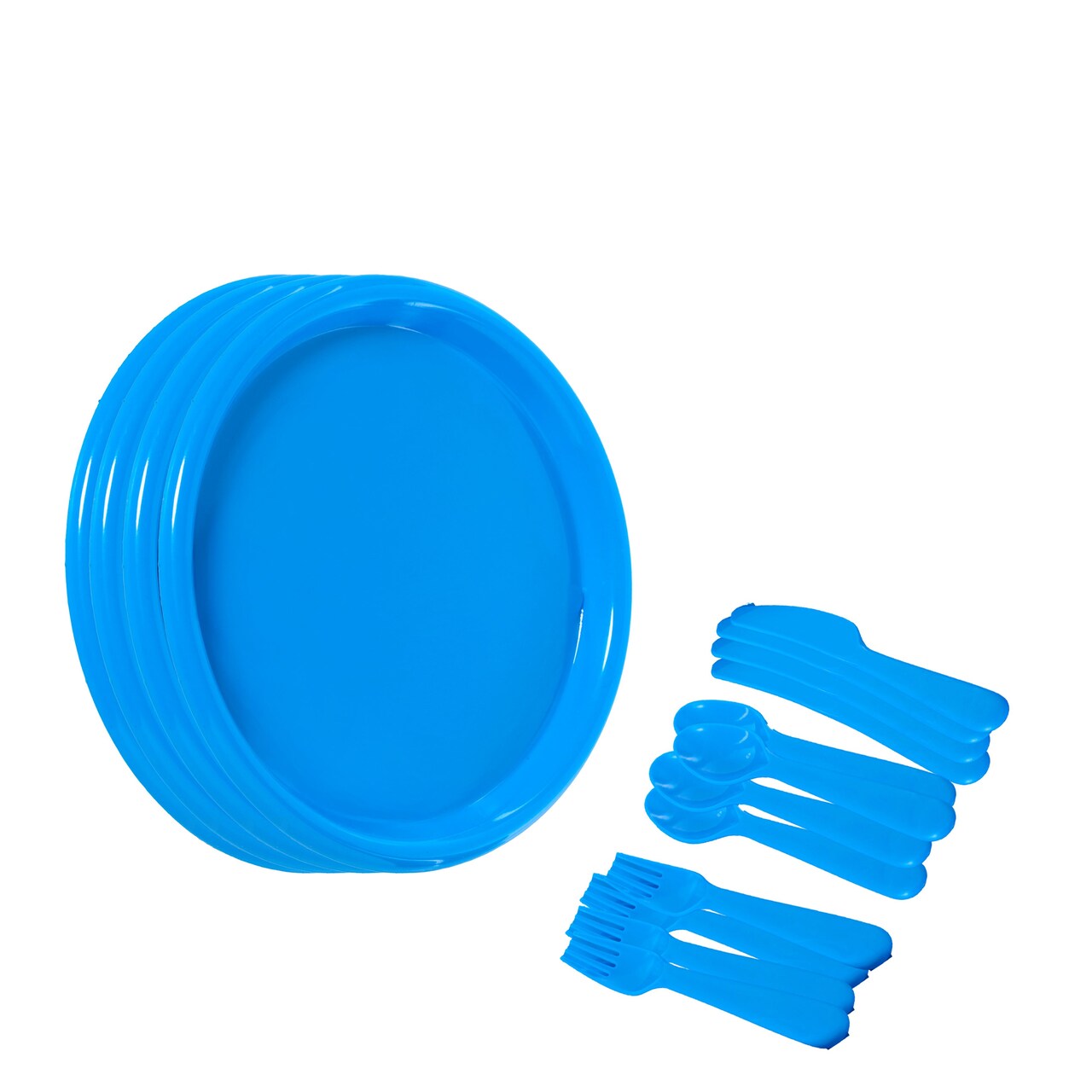 Reusable Cutlery Set of 4 Plastic Plates, Spoons, Forks and Knives for Baby and Toddlers